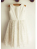 Ivory Cotton Rosette Knee Length Flower Girl Dress